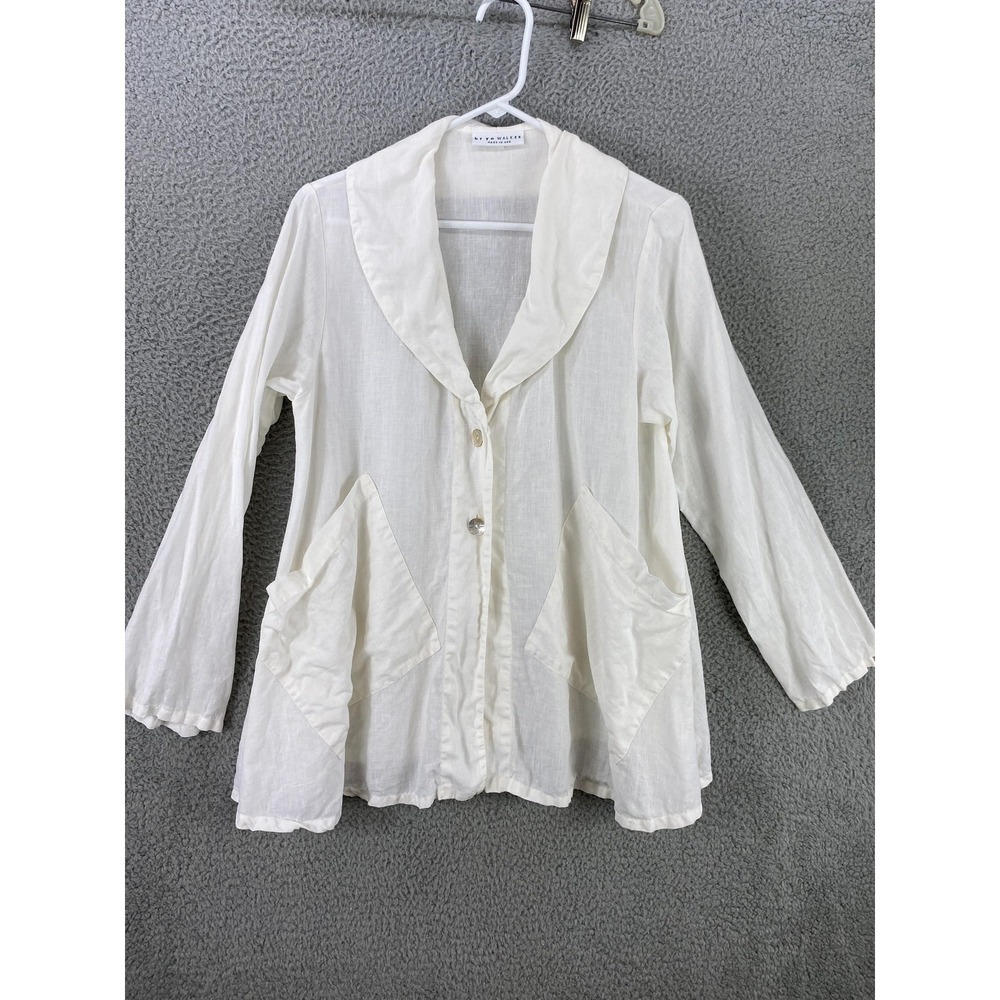 Bryn Walker Jacket Womens XS White 100% Linen Made in‎ USA Shawl Collar Pockets